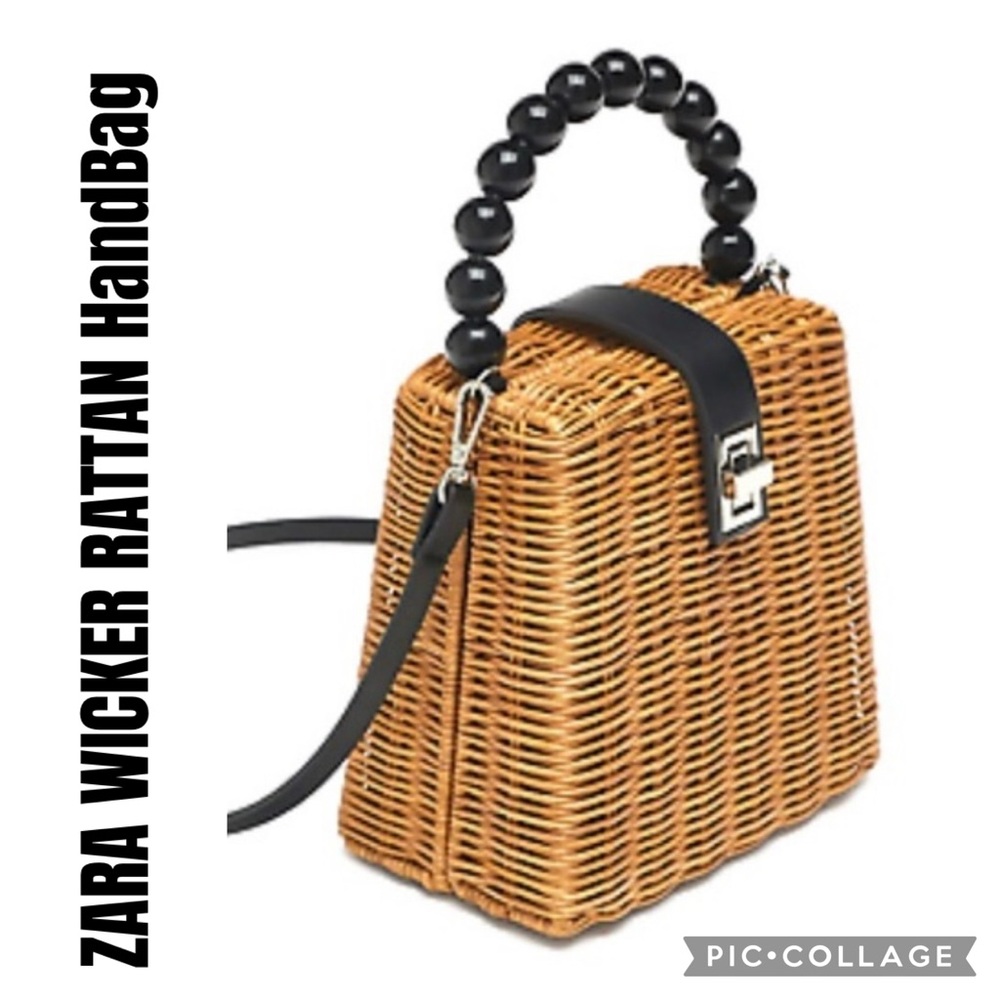 ZARA WICKER RATTAN PURSE